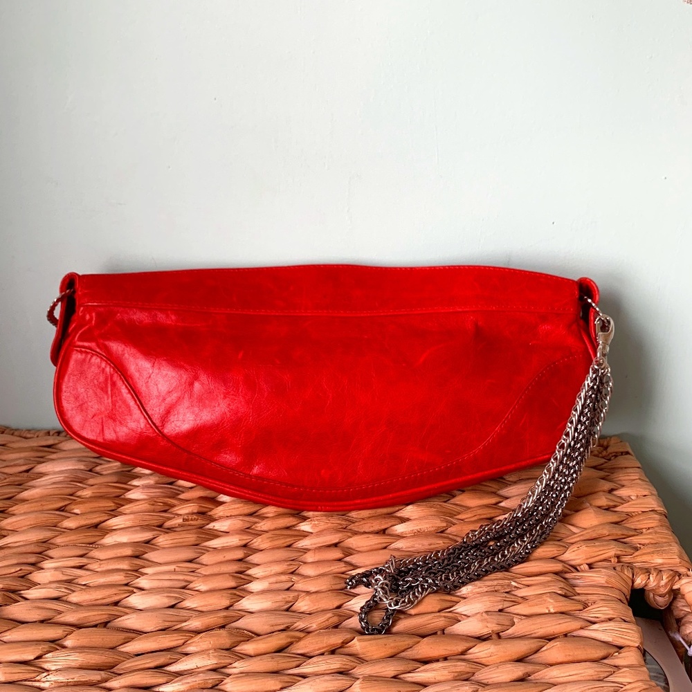 Bing Bang Leather Clutch Purse with chains, RED